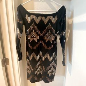 Express black sequin long sleeve dress sz XS